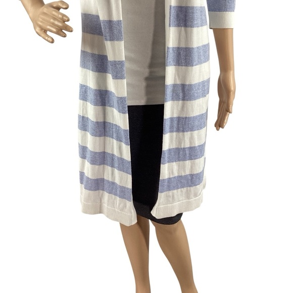 Talbots Petite Open Front Striped Duster Cardigan Blue White Size SP - Picture 3 of 7